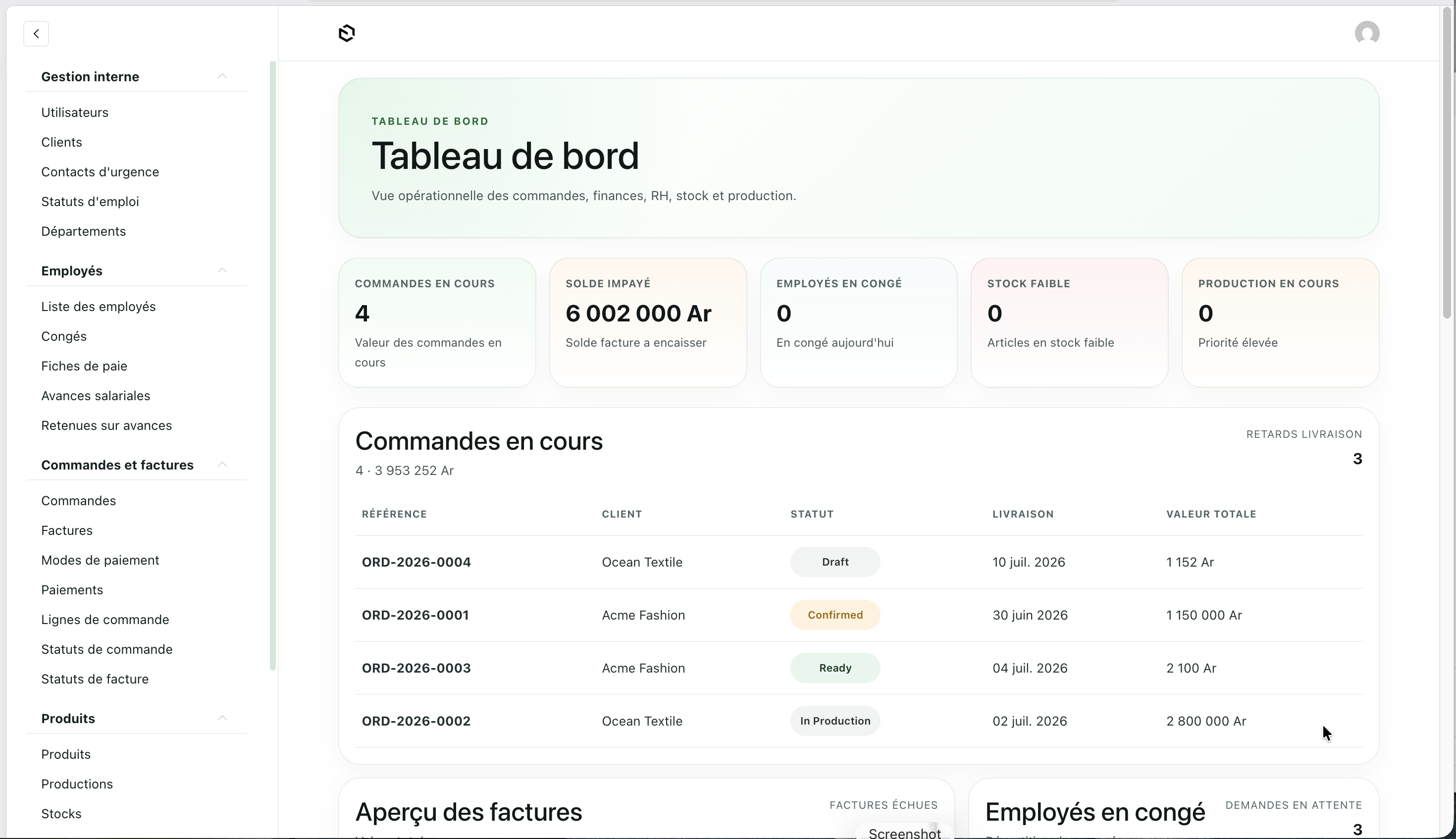 Aperçu de l'interface Management CRM 1