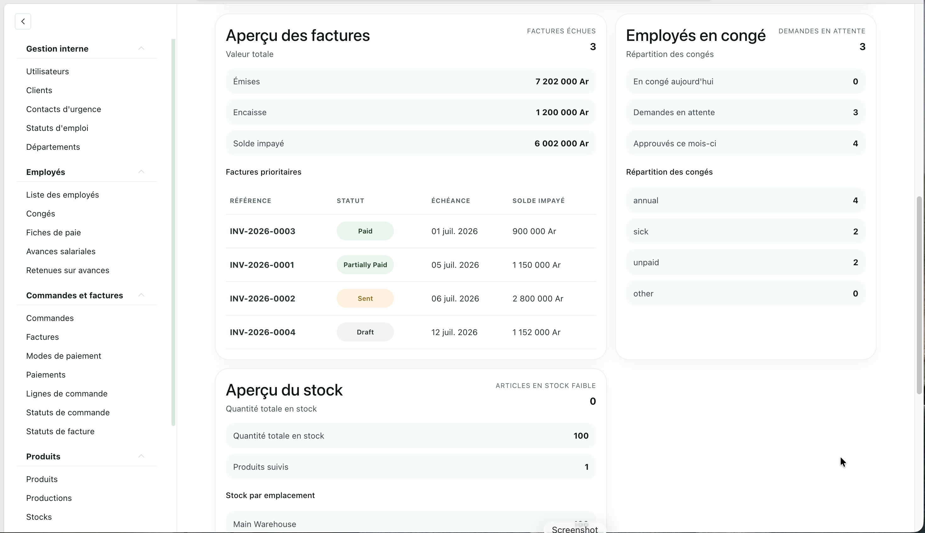 Aperçu de l'interface Management CRM 2