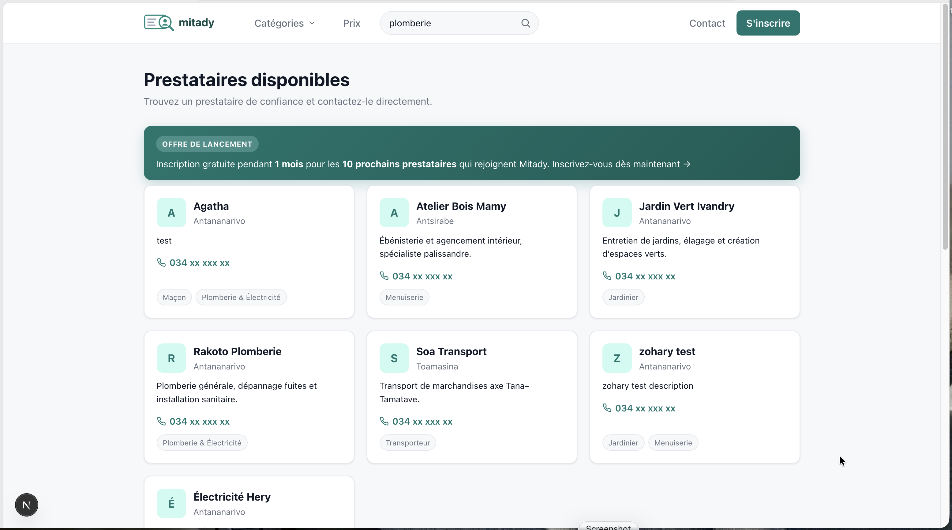 Aperçu de l'interface de l'annuaire en ligne Mitady 1