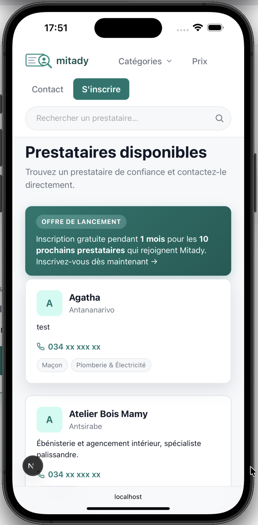 Aperçu de l'interface de l'annuaire en ligne Mitady 3